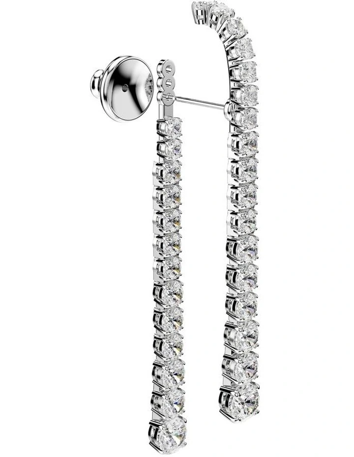 Gradient Of Round Cuts Rhodium Plated Matrix Drop Earrings in White image 3