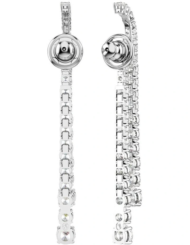 Gradient Of Round Cuts Rhodium Plated Matrix Drop Earrings in White image 4