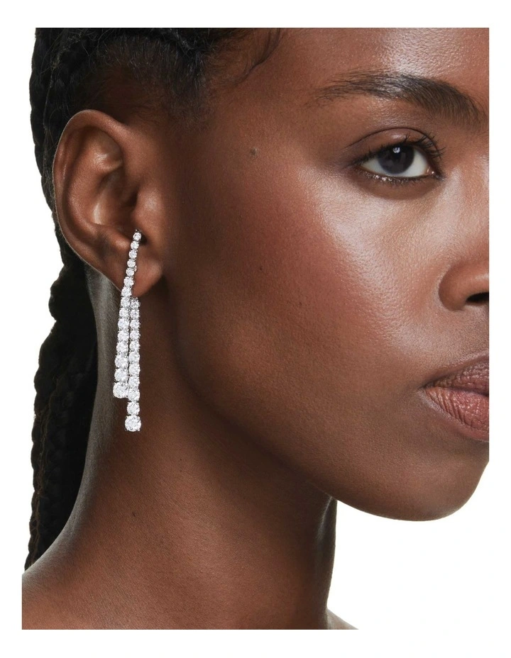 Gradient Of Round Cuts Rhodium Plated Matrix Drop Earrings in White image 5