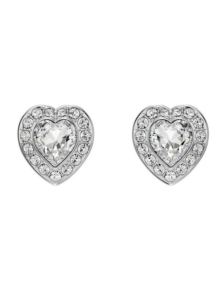 Mixed Cuts Heart Rhodium Plated Stud Earrings in White image 1