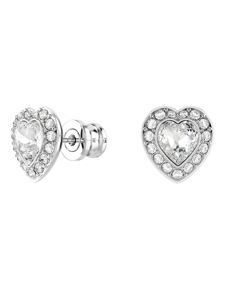 Mixed Cuts Heart Rhodium Plated Stud Earrings in White image 2