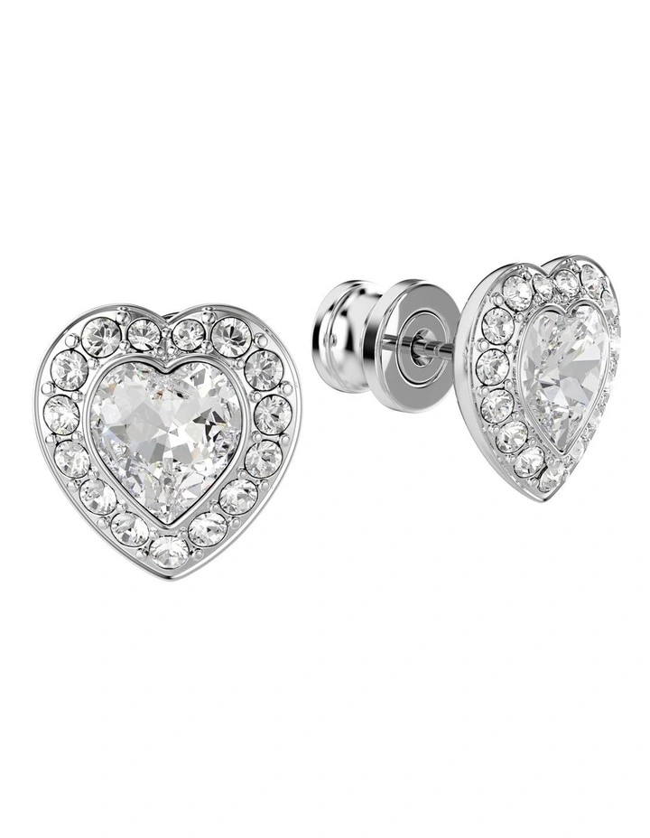 Mixed Cuts Heart Rhodium Plated Stud Earrings in White image 3