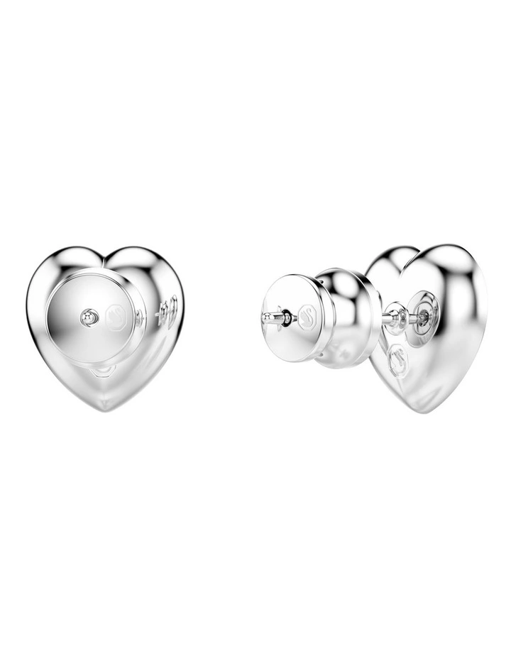 Mixed Cuts Heart Rhodium Plated Stud Earrings in White image 4