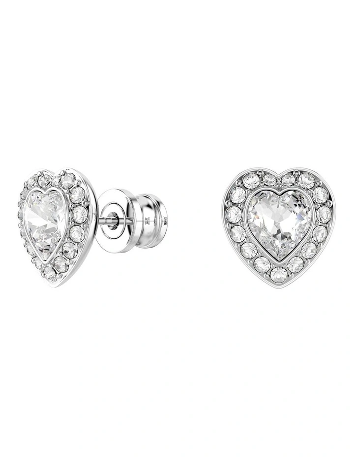 Mixed Cuts Heart Rhodium Plated Stud Earrings in White image 5
