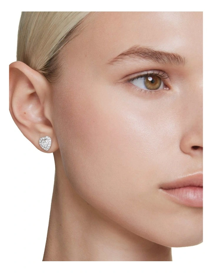 Mixed Cuts Heart Rhodium Plated Stud Earrings in White image 6