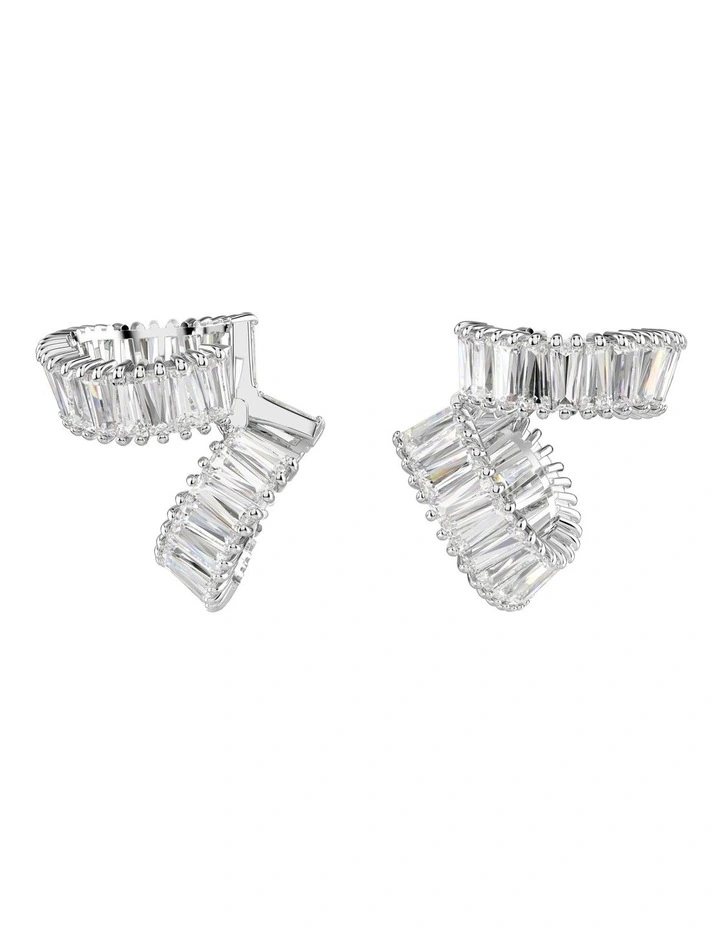 Baguette Cut Rhodium Plated Ear Cuffs in White image 4