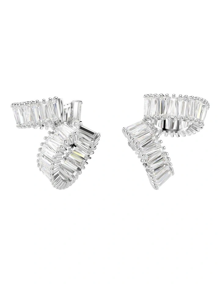 Baguette Cut Rhodium Plated Ear Cuffs in White image 5