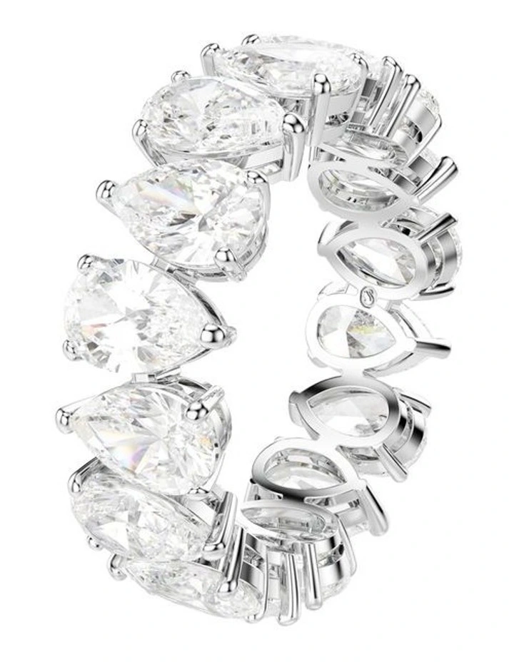 Pear Cut Silver Tone Finish Matrix Vittore Ring in White image 2