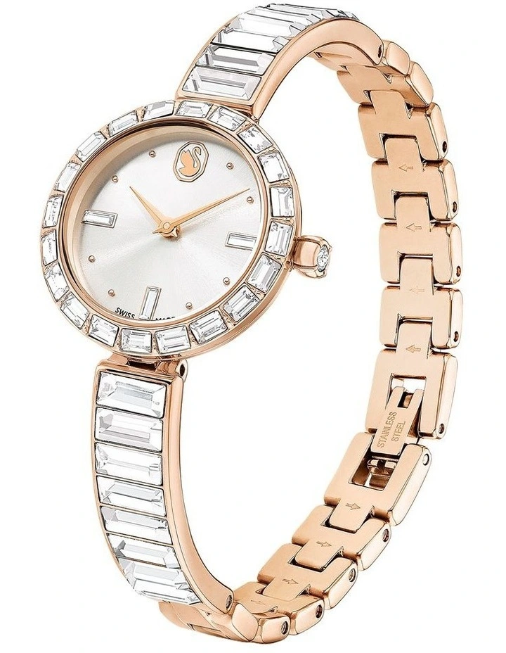 Crystal Bracele Matrix Bangle Swis Watch in White Rose Gold Tone image 2