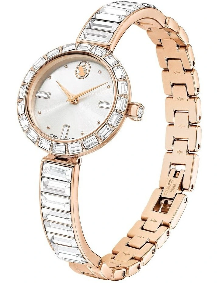 Crystal Bracele Matrix Bangle Swis Watch in White Rose Gold Tone image 2