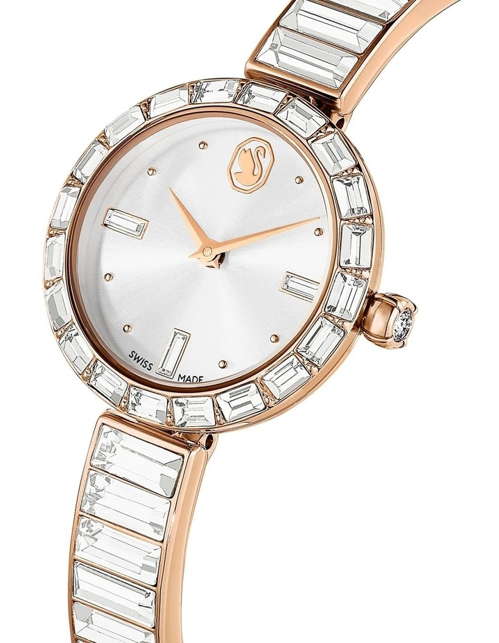 Crystal Bracele Matrix Bangle Swis Watch in White Rose Gold Tone image 4