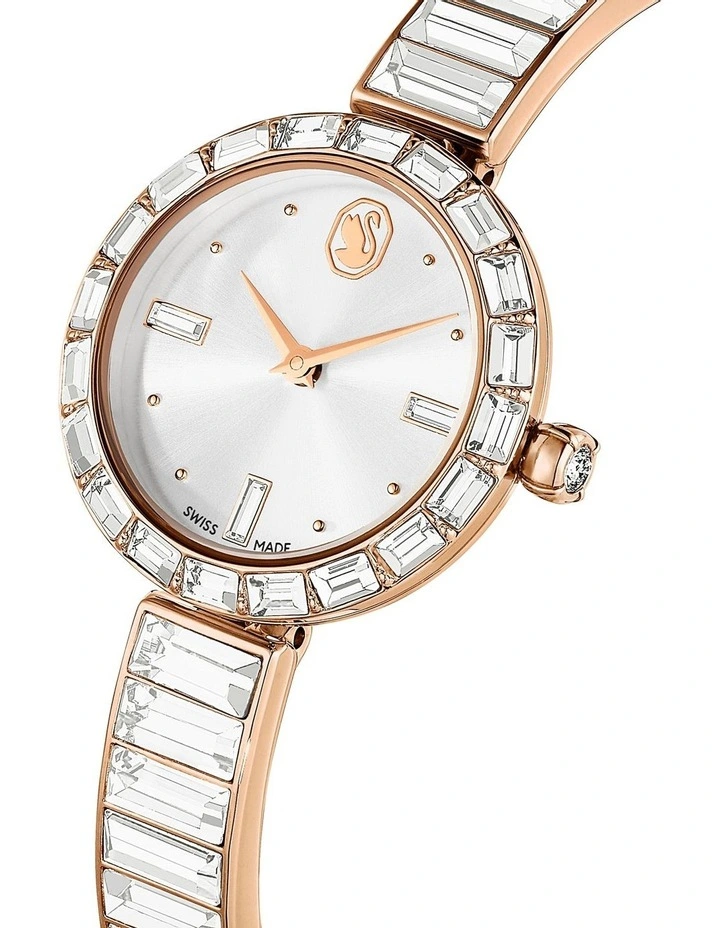 Crystal Bracele Matrix Bangle Swis Watch in White Rose Gold Tone image 4