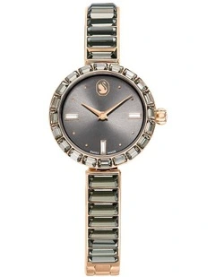 Matrix Bangle Crystal Bracelet Swiss Watch in Gray, Rose Gold-Tone