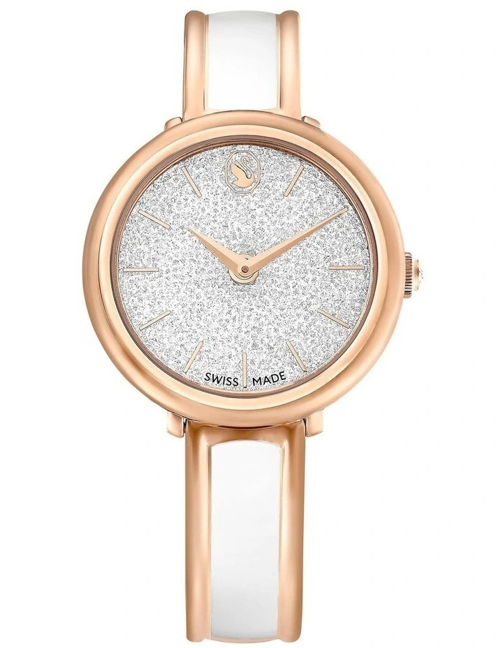 Crystalline Bangle Swiss Watch in White, Rose Gold-Tone image 1