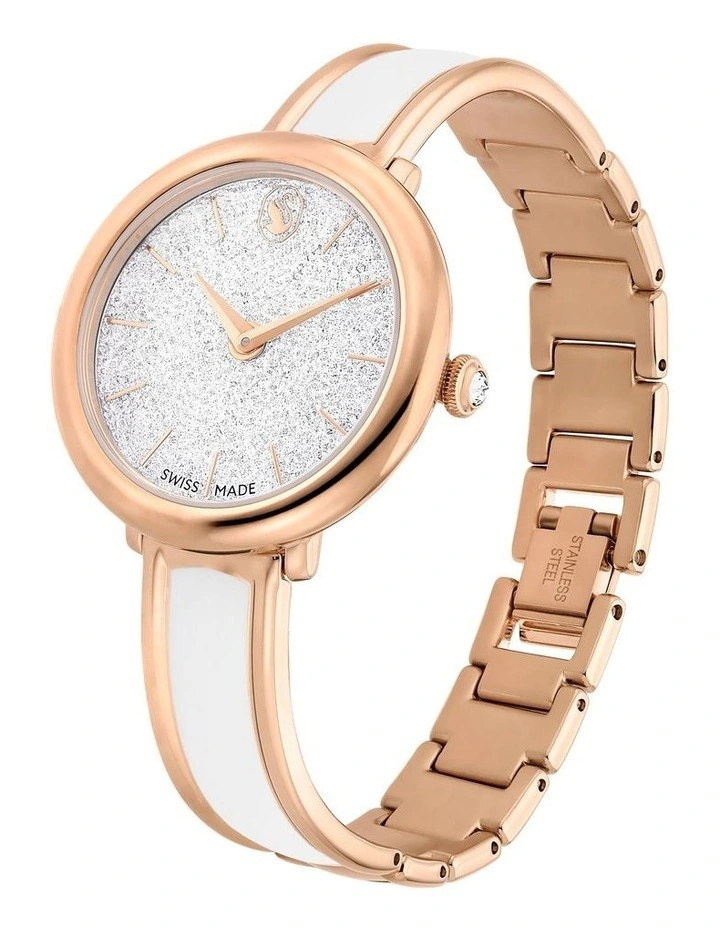 Crystalline Bangle Swiss Watch in White, Rose Gold-Tone image 2