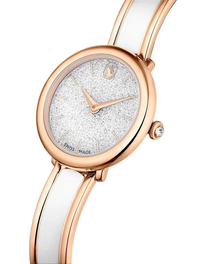 Crystalline Bangle Swiss Watch in White, Rose Gold-Tone image 4