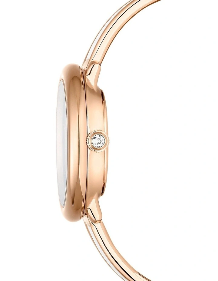 Crystalline Bangle Swiss Watch in White, Rose Gold-Tone image 5