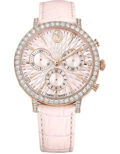 Leather Strap Matrix Tennis Chrono Swiss Watch in Pink