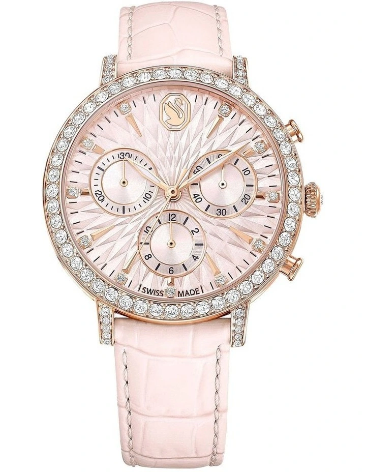 Leather Strap Matrix Tennis Chrono Swiss Watch in Pink image 1