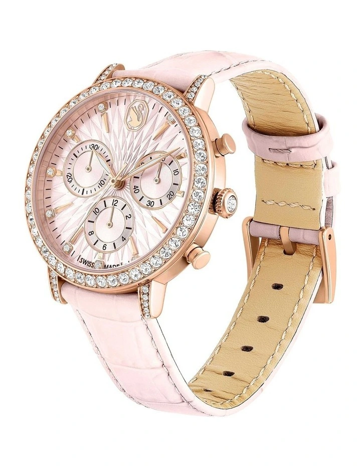 Leather Strap Matrix Tennis Chrono Swiss Watch in Pink image 2