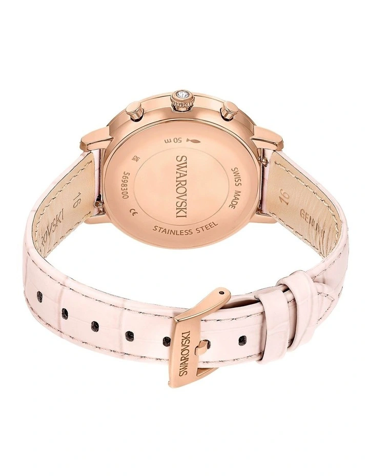 Leather Strap Matrix Tennis Chrono Swiss Watch in Pink image 3