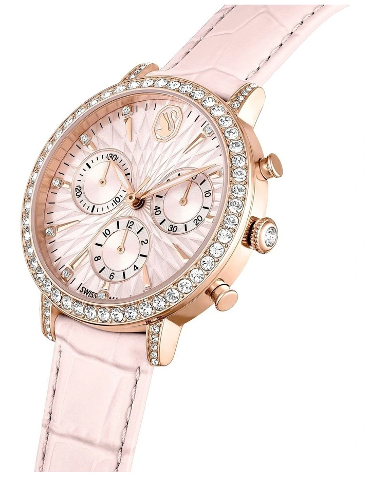 Leather Strap Matrix Tennis Chrono Swiss Watch in Pink image 4