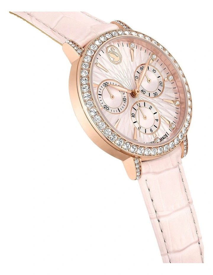Leather Strap Matrix Tennis Chrono Swiss Watch in Pink image 5