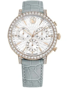 Leather Strap Matrix Tennis Chrono Swiss Watch in Gray
