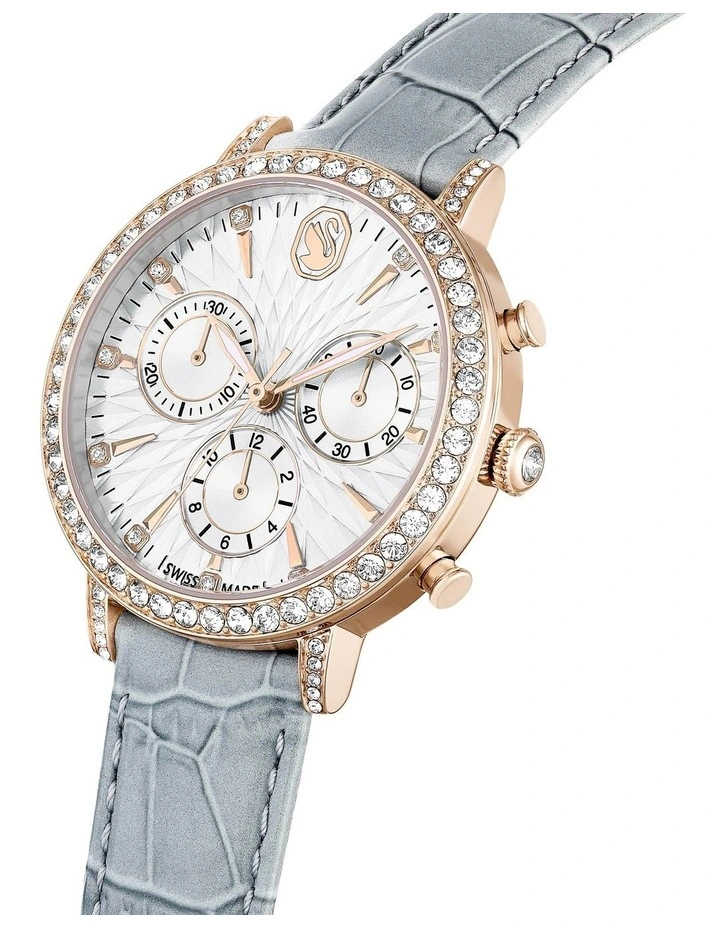 Leather Strap Matrix Tennis Chrono Swiss Watch in Gray image 4