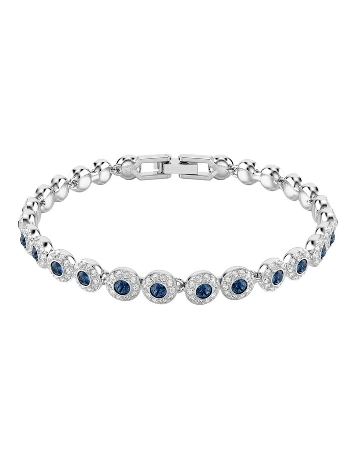 Una Angelic Round Cut Rhodium Plated Tennis Bracelet in Blue image 1