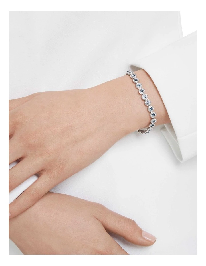 Una Angelic Round Cut Rhodium Plated Tennis Bracelet in Blue image 6