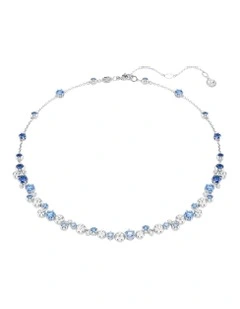 Constella Mixed Cuts Rhodium Plated Necklace in Blue