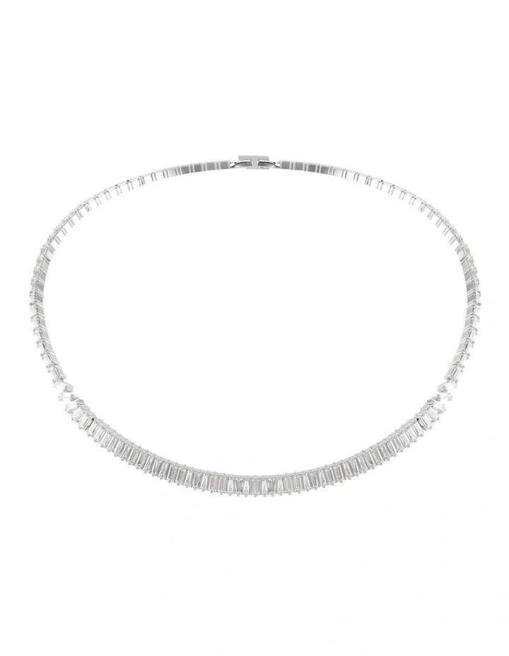 Matrix Baguette Cut Rhodium Plated Necklace in White image 1