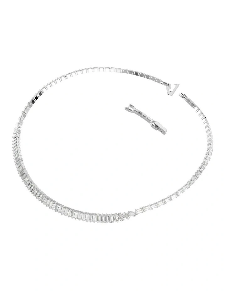 Matrix Baguette Cut Rhodium Plated Necklace in White image 2
