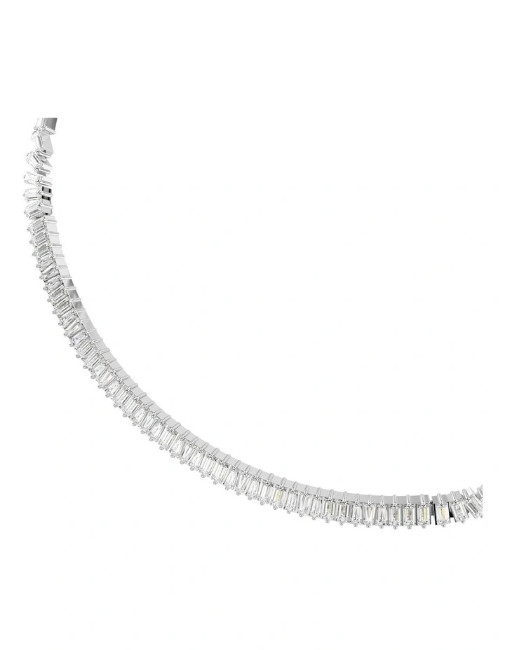 Matrix Baguette Cut Rhodium Plated Necklace in White image 4