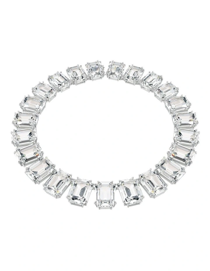 Millenia Octagon Cut Rhodium Plated Tennis Necklace in White image 1