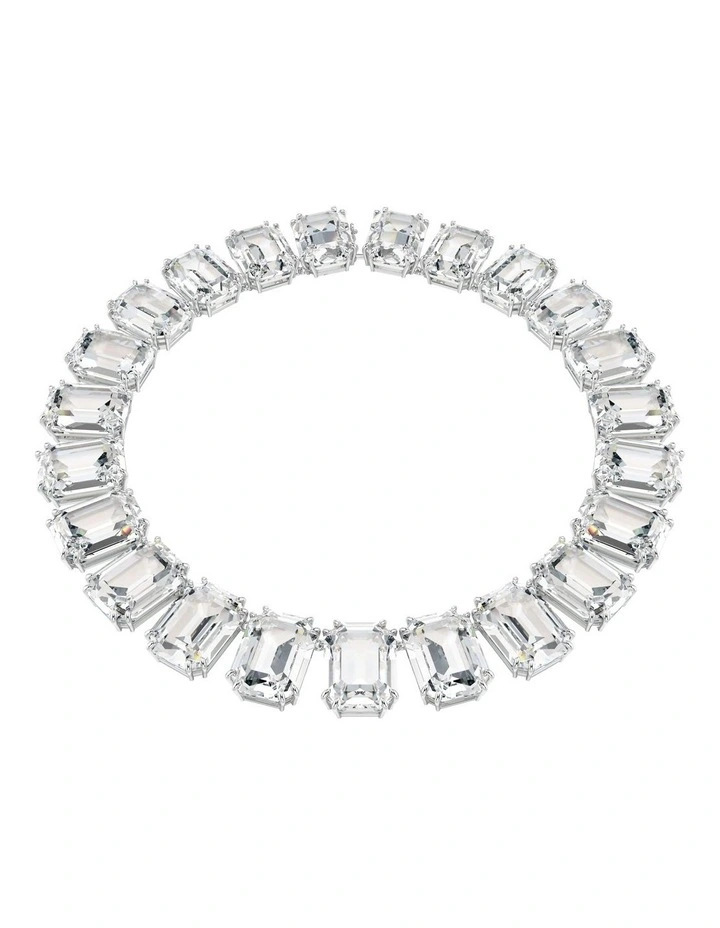 Millenia Octagon Cut Rhodium Plated Tennis Necklace in White image 1