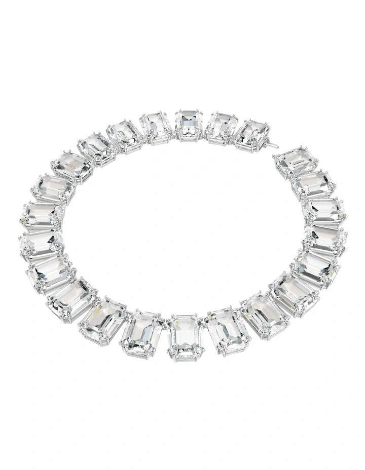 Millenia Octagon Cut Rhodium Plated Tennis Necklace in White image 2