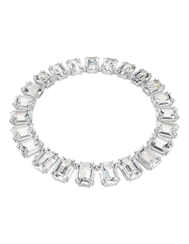 Millenia Octagon Cut Rhodium Plated Tennis Necklace in White image 5