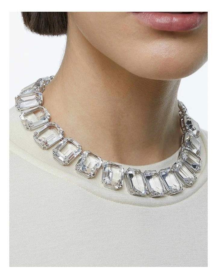 Millenia Octagon Cut Rhodium Plated Tennis Necklace in White image 6