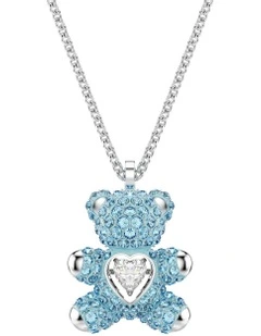 Teddy Bear Rhodium Plated Pendant in Blue