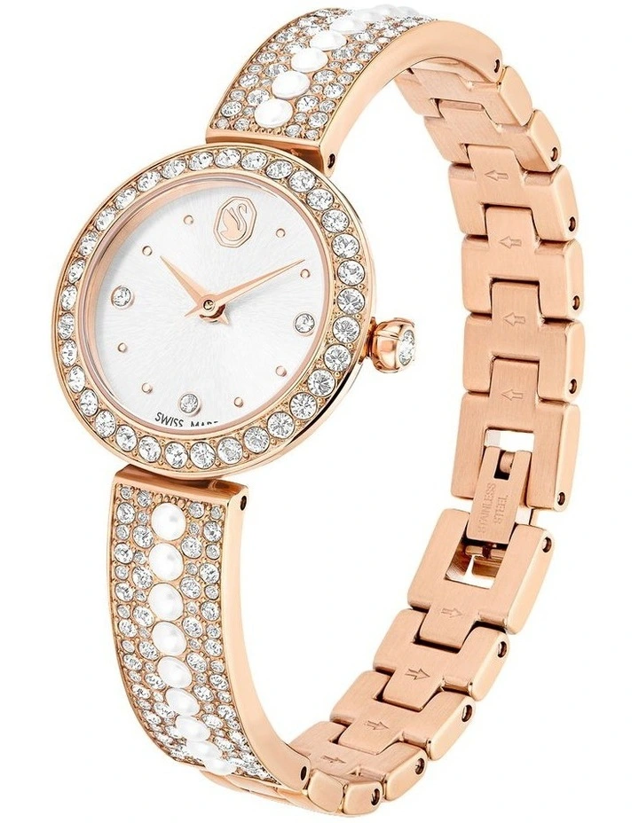 Matrix Pearl Bangle Bangle Watch Swiss Made Crystal Bracelet Rose Gold-Tone Plated in White image 2
