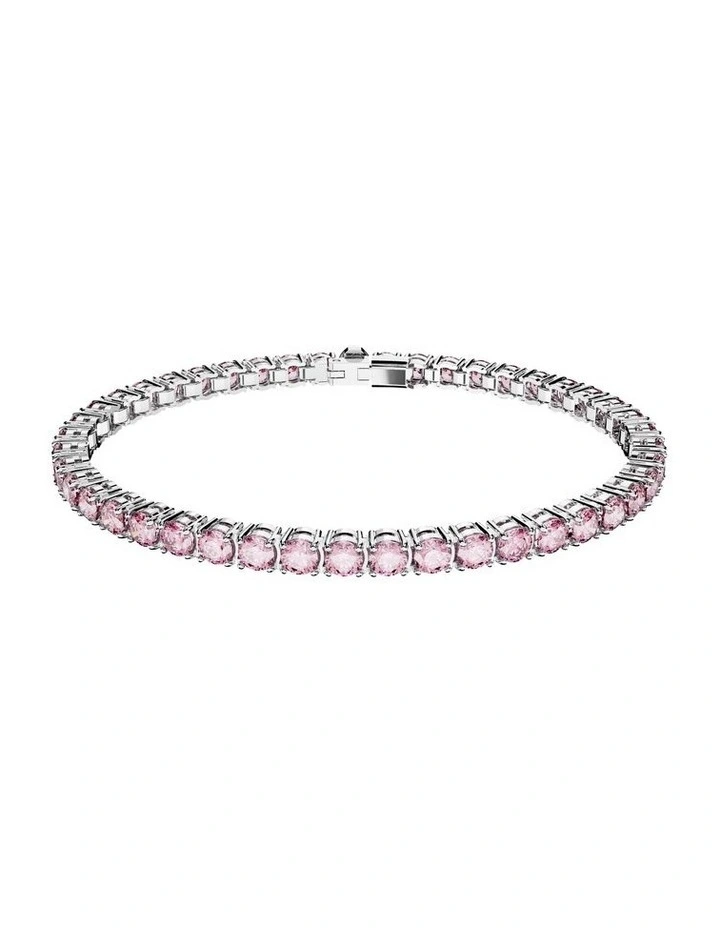 Matrix Tennis Bracelet Round Cut Rhodium Plated in Pink image 1