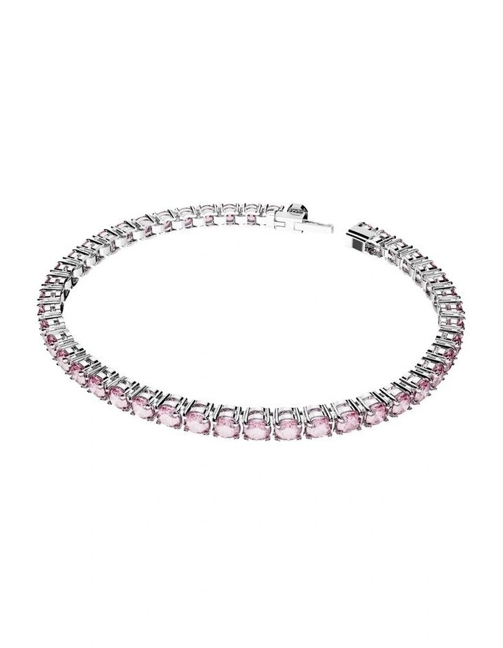 Matrix Tennis Bracelet Round Cut Rhodium Plated in Pink image 2