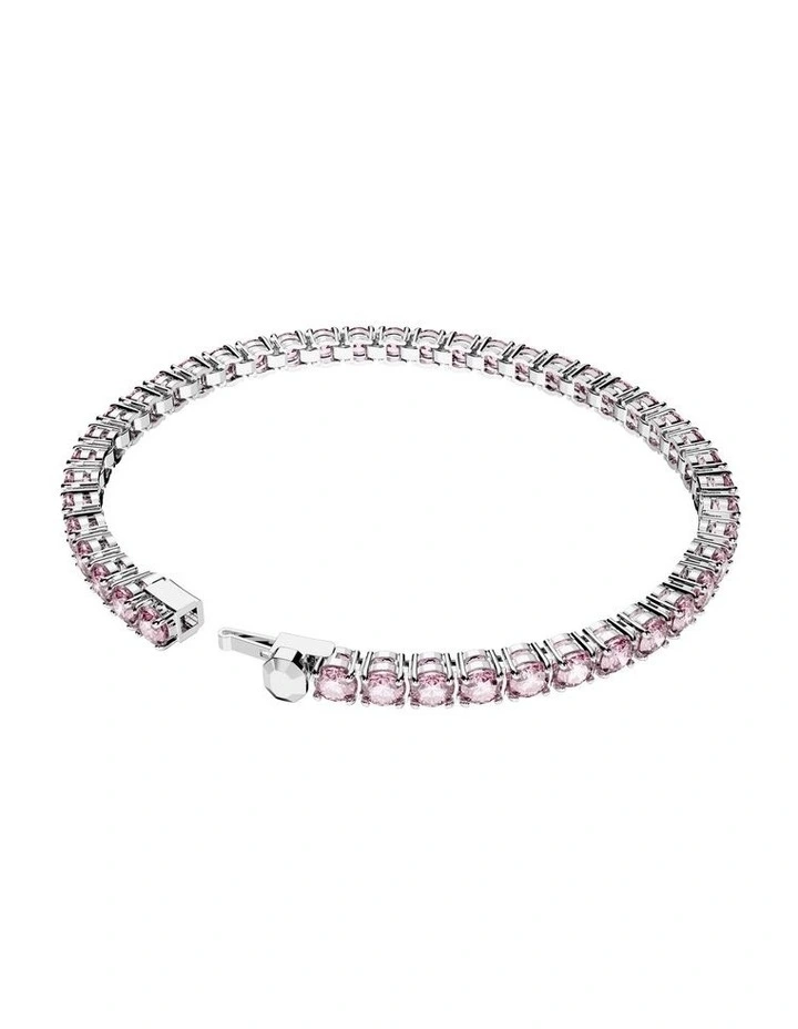 Matrix Tennis Bracelet Round Cut Rhodium Plated in Pink image 4