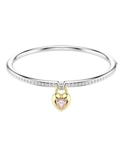 Mixed Cuts Heart Mixed Metal Finish Idyllia Bangle in Pink