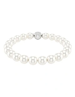 Crystal Pearl Rhodium Plated Matrix Bracelet in White