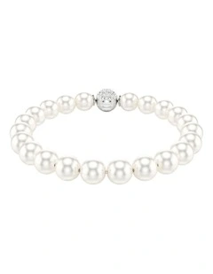 Crystal Pearl Rhodium Plated Matrix Bracelet in White
