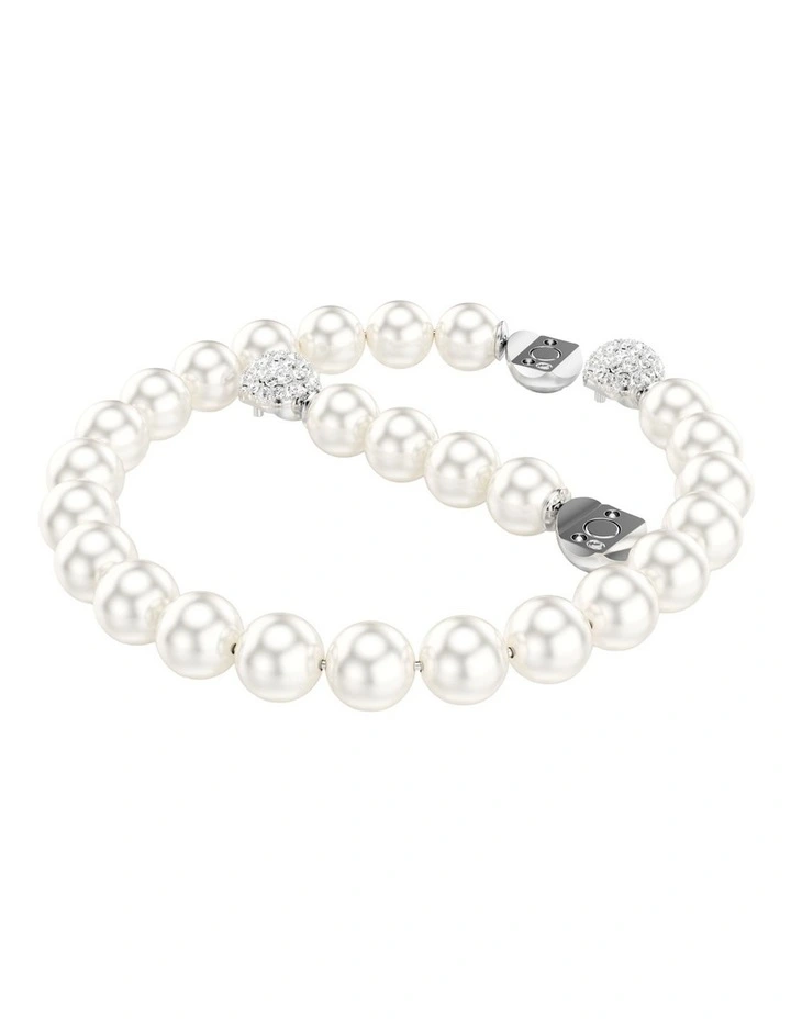 Crystal Pearl Rhodium Plated Matrix Bracelet in White image 2