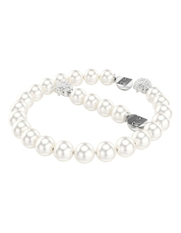 Crystal Pearl Rhodium Plated Matrix Bracelet in White image 2